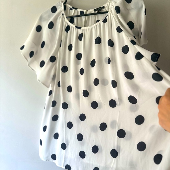 Ann Taylor Sheer Chiffon Large Polka Dots Print Top Womens Size M - Picture 3 of 6
